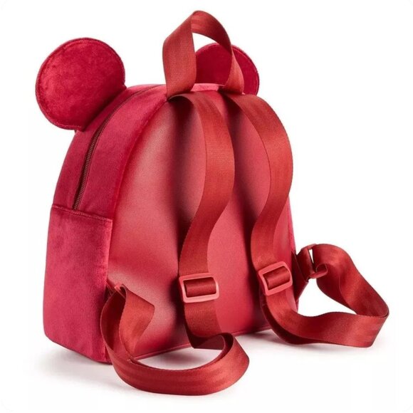 Disney\'s Minnie Mouse Burgandy Velvet & Gold 3D Bow & Ears Mini Backpack-NWT